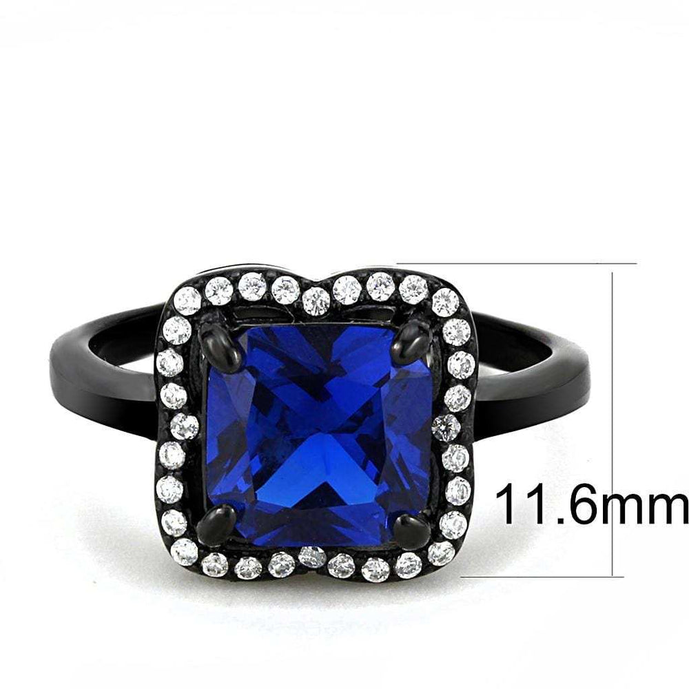 DA027 - IP Black(Ion Plating) Stainless Steel Ring with Synthetic Spinel in London Blue - Alamode - Flyclothing LLC