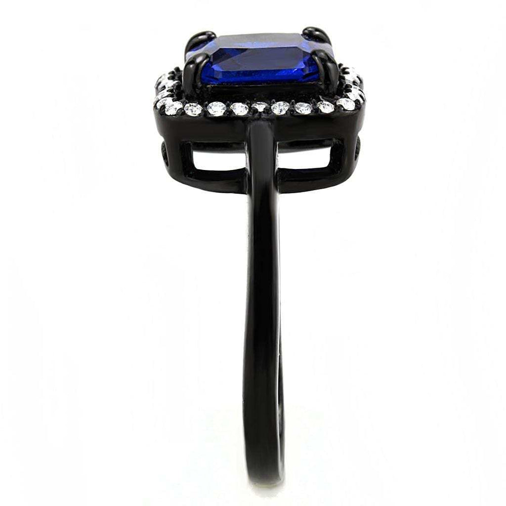 DA027 - IP Black(Ion Plating) Stainless Steel Ring with Synthetic Spinel in London Blue - Alamode - Flyclothing LLC