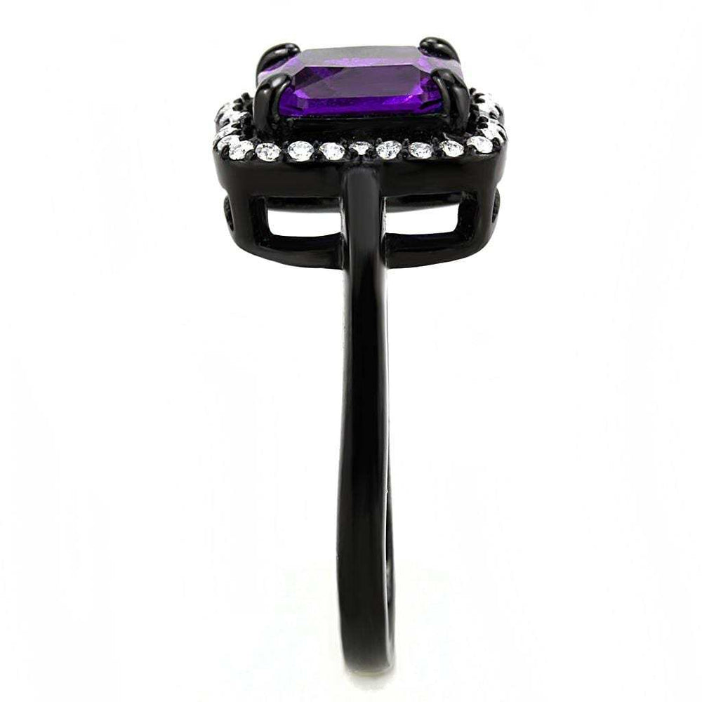 DA028 - IP Black(Ion Plating) Stainless Steel Ring with AAA Grade CZ in Amethyst - Alamode - Flyclothing LLC