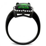 DA029 - IP Black(Ion Plating) Stainless Steel Ring with AAA Grade CZ in Emerald - Alamode - Flyclothing LLC