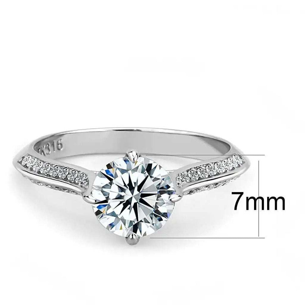 DA036 - High polished (no plating) Stainless Steel Ring with AAA Grade CZ in Clear - Alamode - Flyclothing LLC