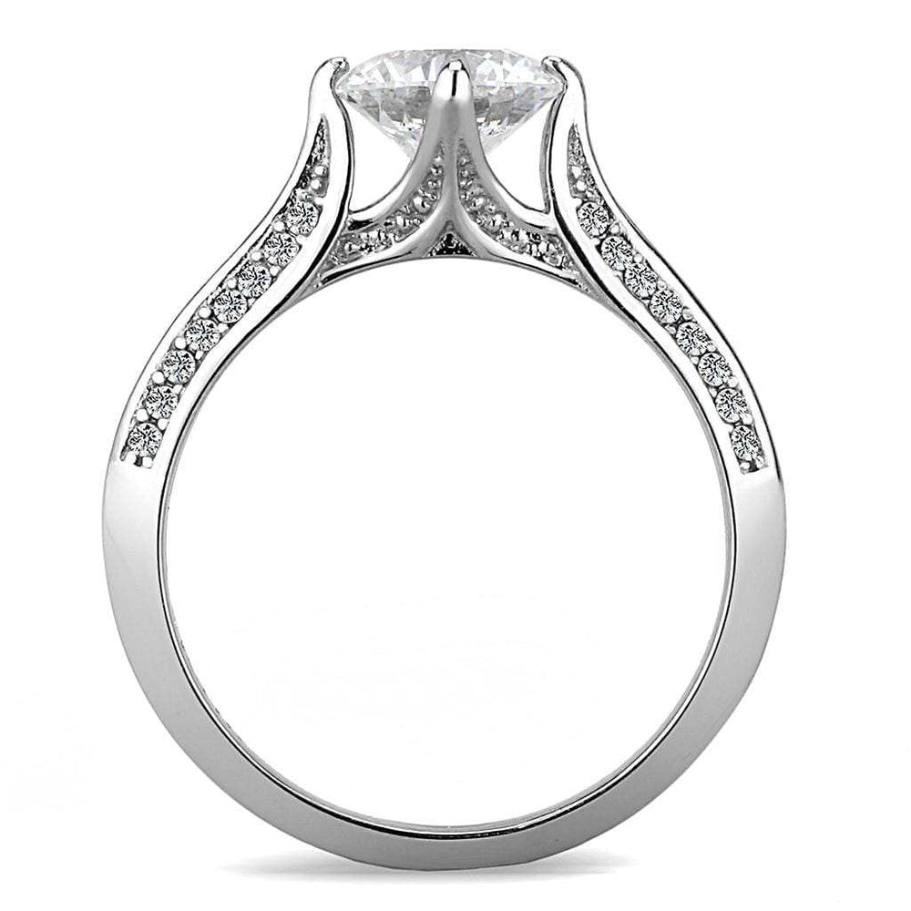 DA036 - High polished (no plating) Stainless Steel Ring with AAA Grade CZ in Clear - Alamode - Flyclothing LLC