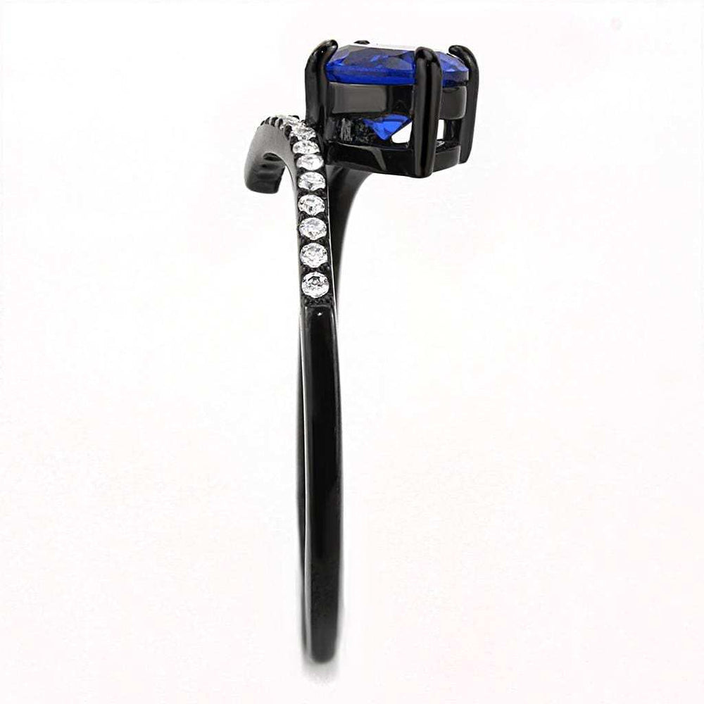 DA038 - IP Black(Ion Plating) Stainless Steel Ring with Synthetic Spinel in London Blue - Alamode - Flyclothing LLC