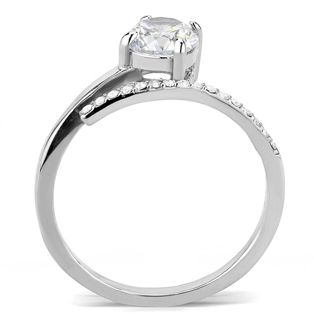 DA039 - High polished (no plating) Stainless Steel Ring with AAA Grade CZ in Clear - Alamode - Flyclothing LLC