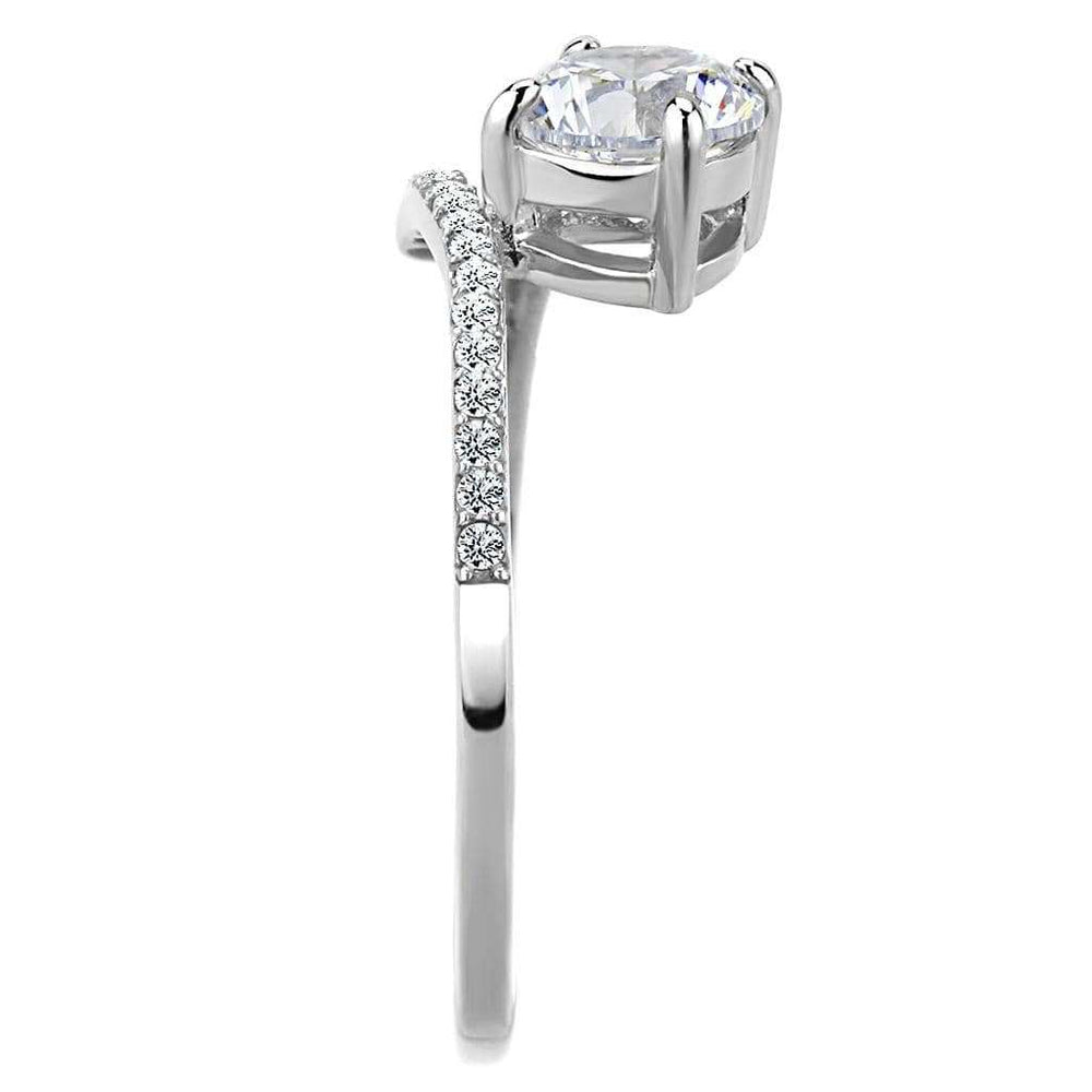 DA039 - High polished (no plating) Stainless Steel Ring with AAA Grade CZ in Clear - Alamode - Flyclothing LLC