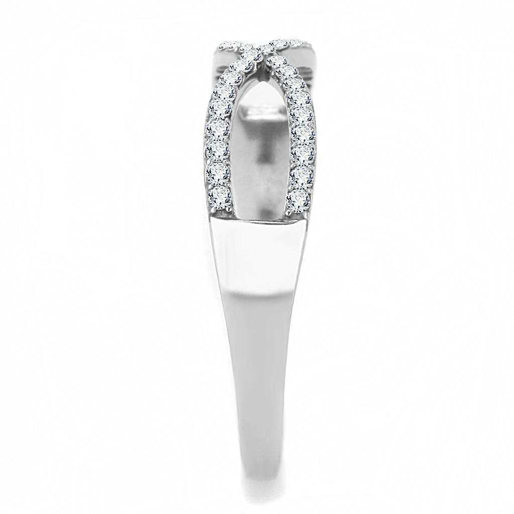 DA041 - High polished (no plating) Stainless Steel Ring with AAA Grade CZ in Clear - Alamode - Flyclothing LLC