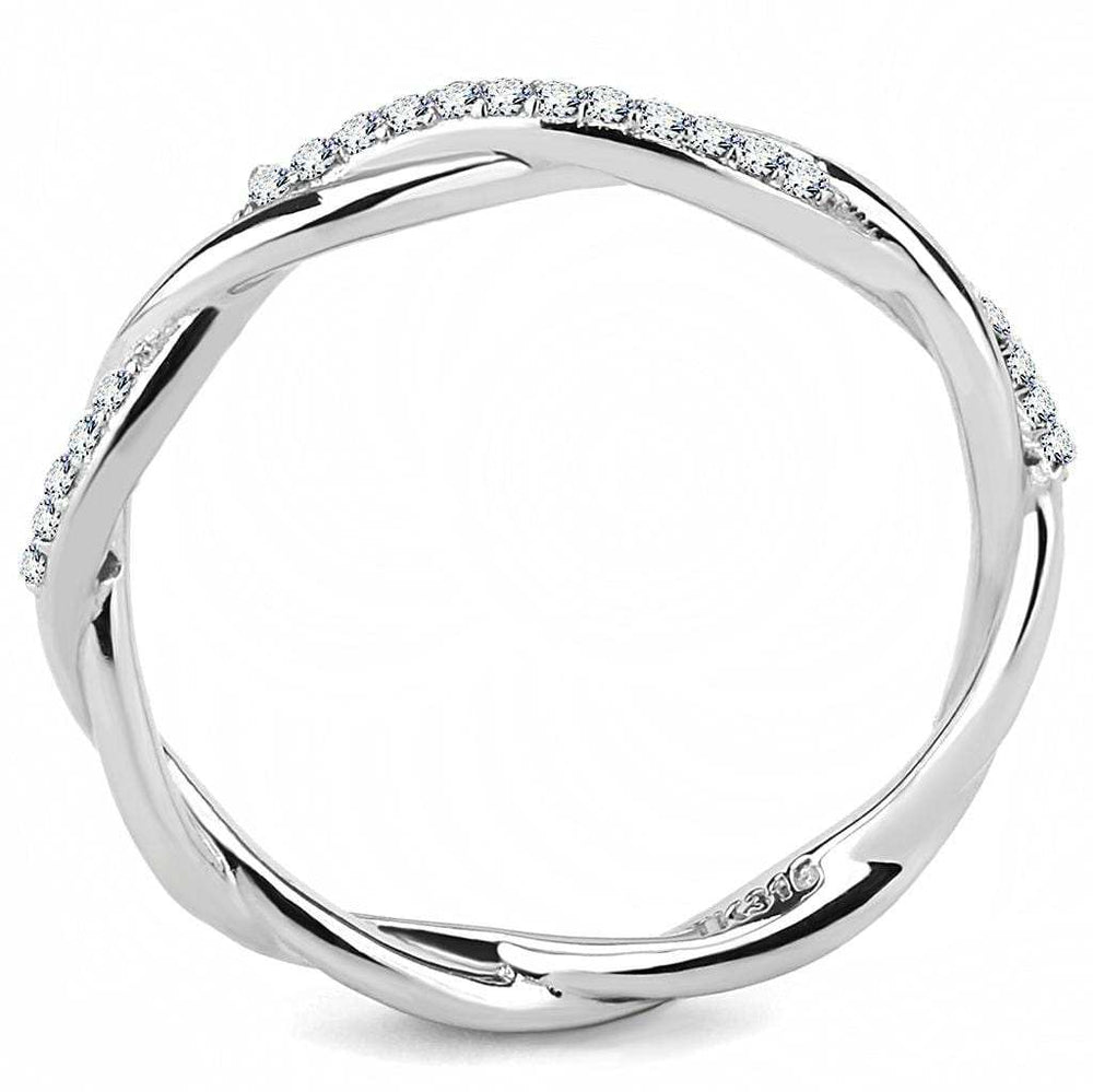 DA042 - High polished (no plating) Stainless Steel Ring with AAA Grade CZ in Clear - Alamode - Flyclothing LLC