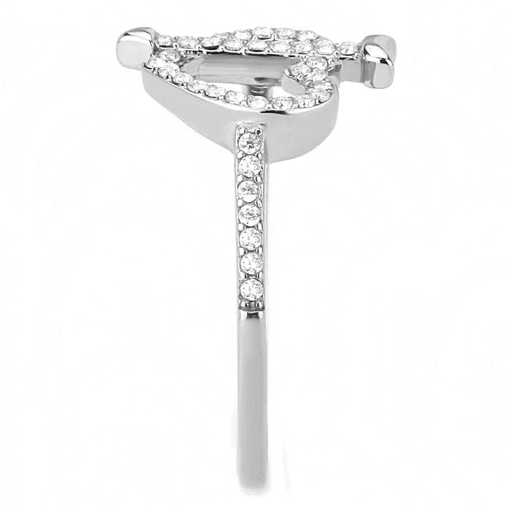 DA052 - High polished (no plating) Stainless Steel Ring with AAA Grade CZ in Clear - Alamode - Flyclothing LLC