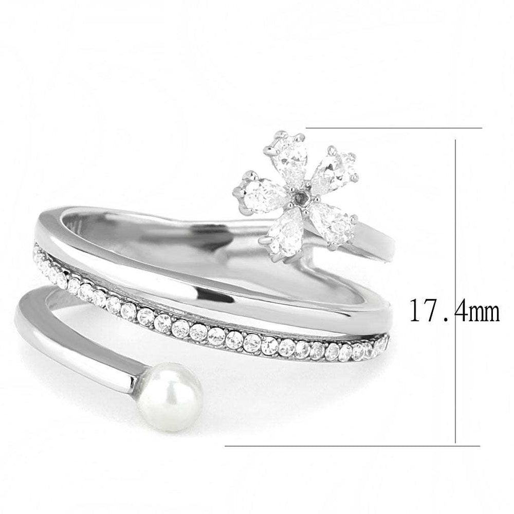 DA059 - High polished (no plating) Stainless Steel Ring with Synthetic Pearl in White - Alamode - Flyclothing LLC