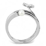 DA059 - High polished (no plating) Stainless Steel Ring with Synthetic Pearl in White - Alamode - Flyclothing LLC