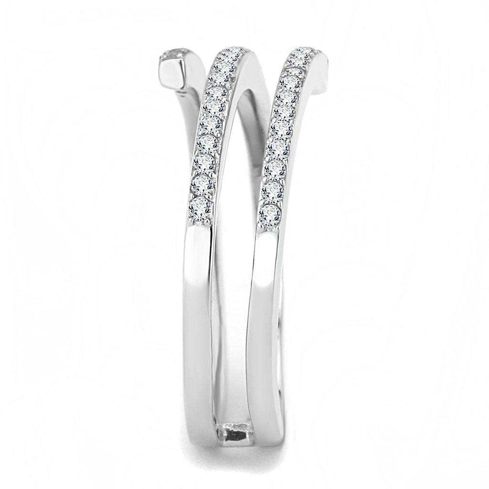 DA060 - High polished (no plating) Stainless Steel Ring with AAA Grade CZ in Clear - Alamode - Flyclothing LLC