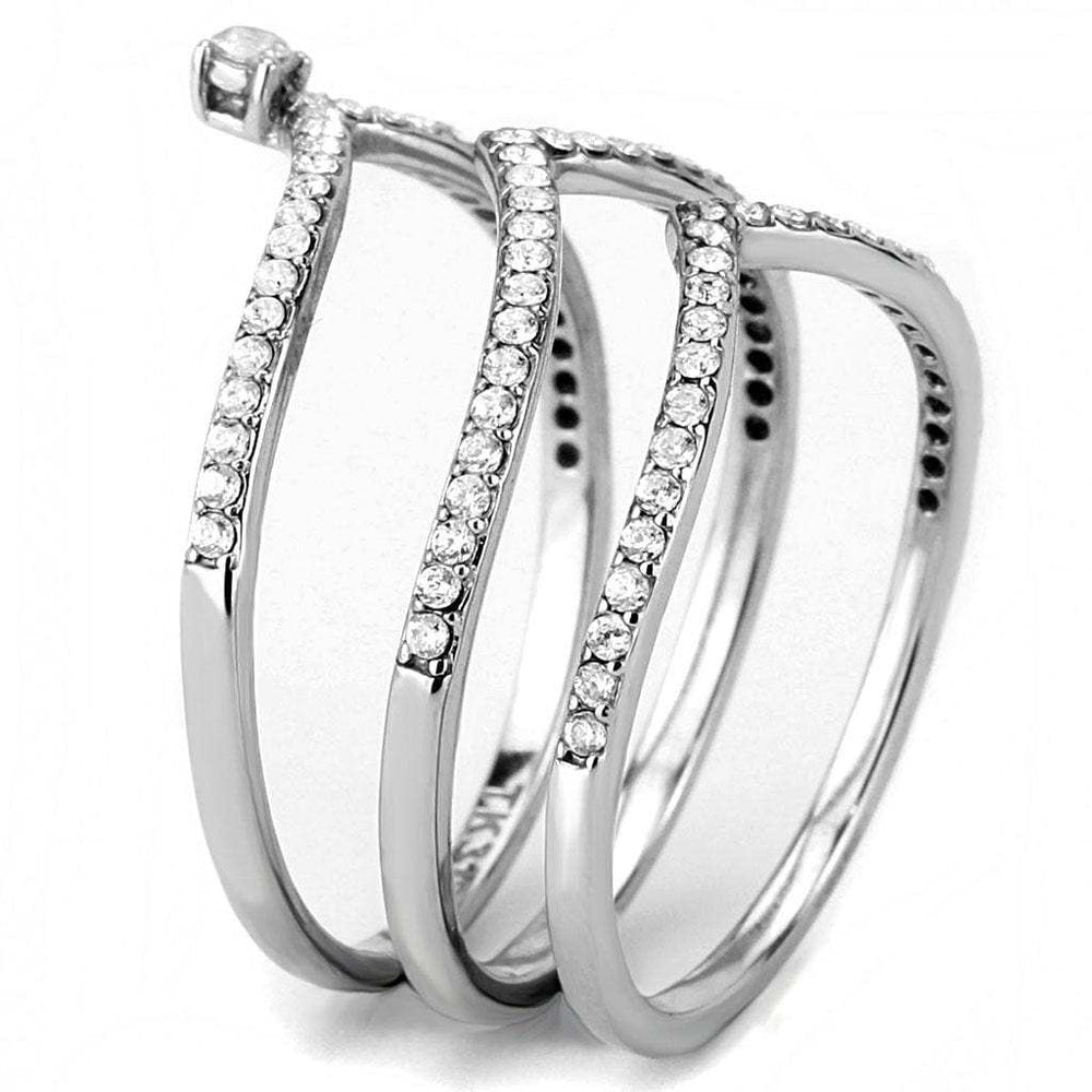 DA061 - High polished (no plating) Stainless Steel Ring with AAA Grade CZ in Clear - Alamode - Flyclothing LLC