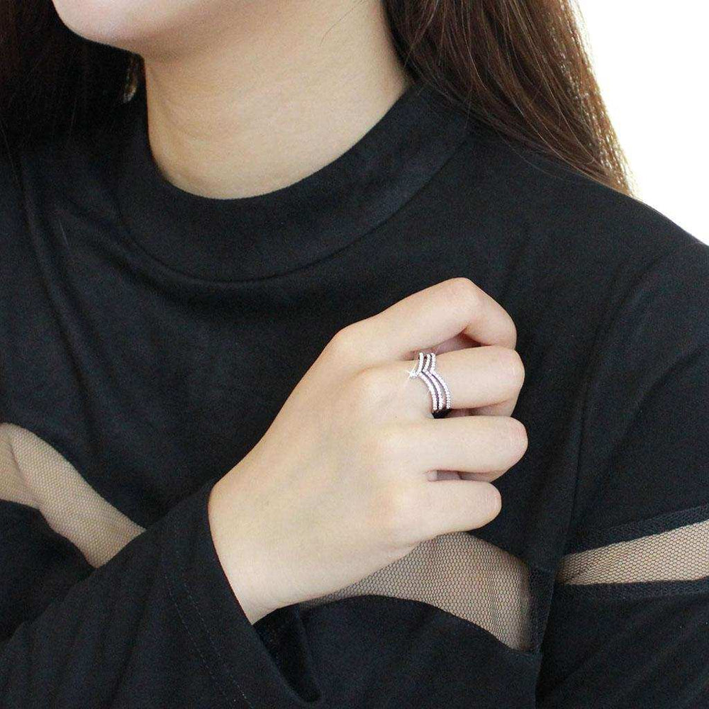 DA061 - High polished (no plating) Stainless Steel Ring with AAA Grade CZ in Clear - Alamode - Flyclothing LLC