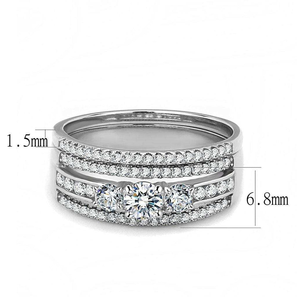 DA062 - High polished (no plating) Stainless Steel Ring with AAA Grade CZ in Clear - Alamode - Flyclothing LLC