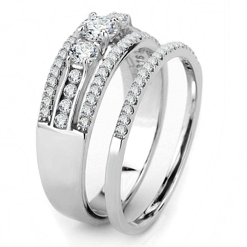 DA062 - High polished (no plating) Stainless Steel Ring with AAA Grade CZ in Clear - Alamode - Flyclothing LLC