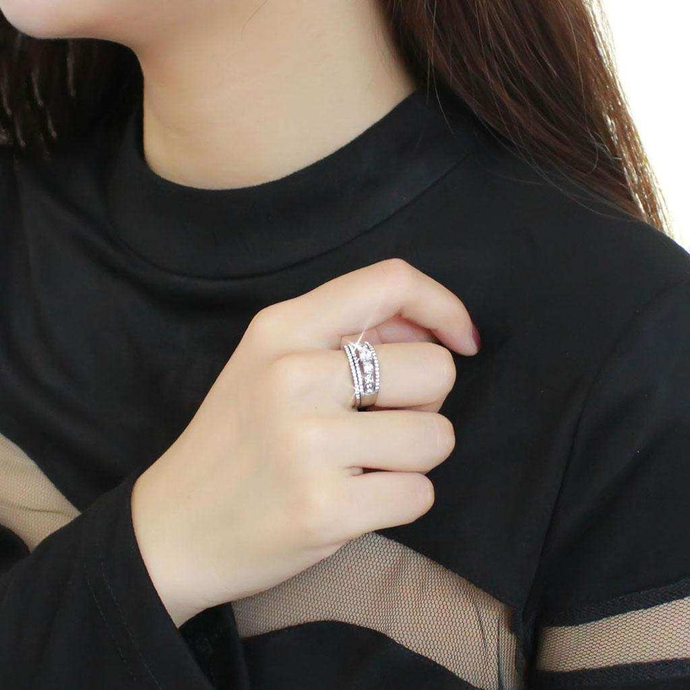 DA062 - High polished (no plating) Stainless Steel Ring with AAA Grade CZ in Clear - Alamode - Flyclothing LLC