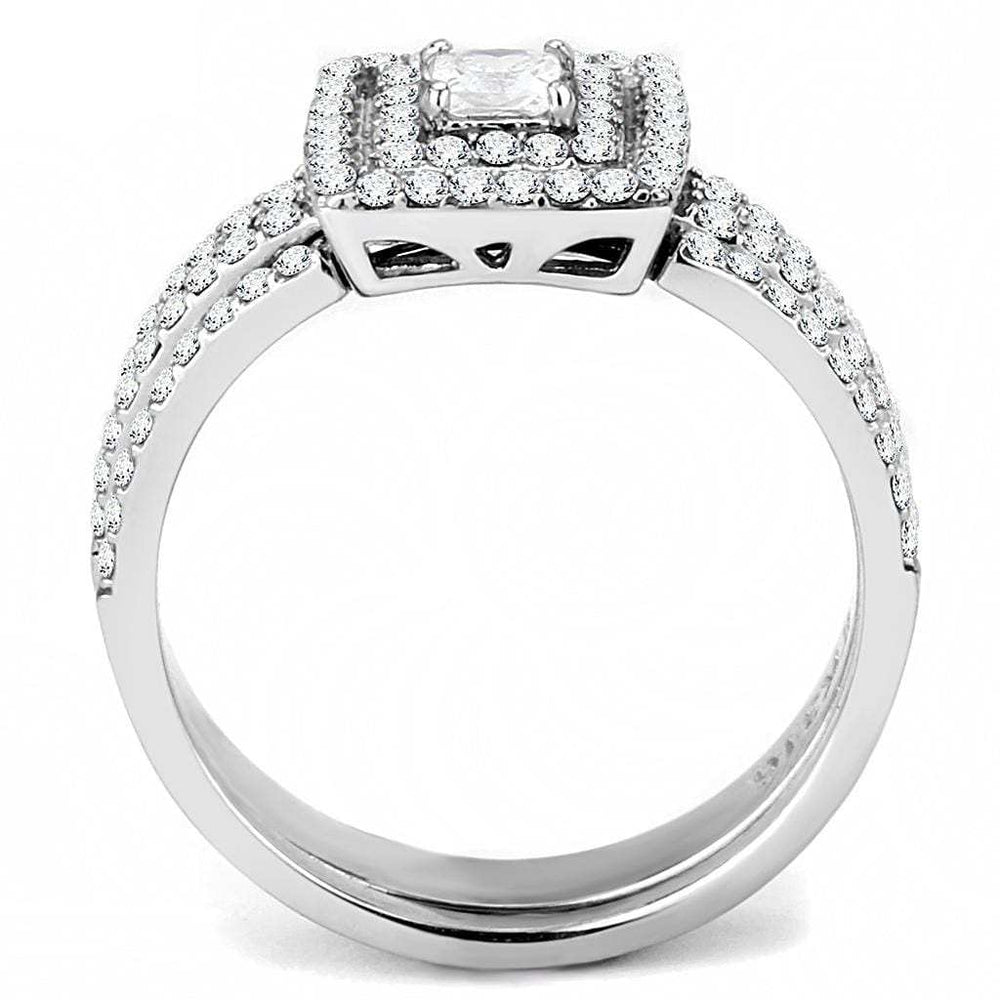 DA064 - High polished (no plating) Stainless Steel Ring with AAA Grade CZ in Clear - Alamode - Flyclothing LLC