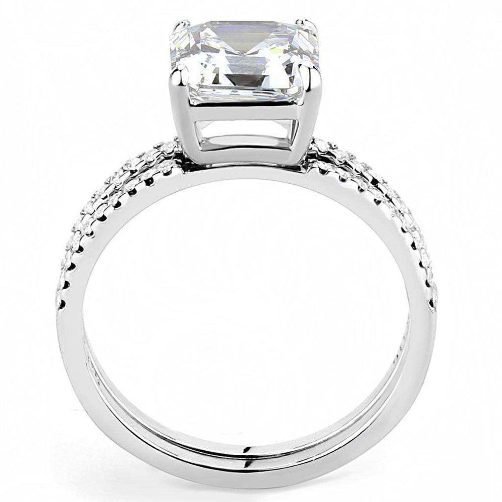 DA065 - High polished (no plating) Stainless Steel Ring with Cubic in Clear - Alamode - Flyclothing LLC