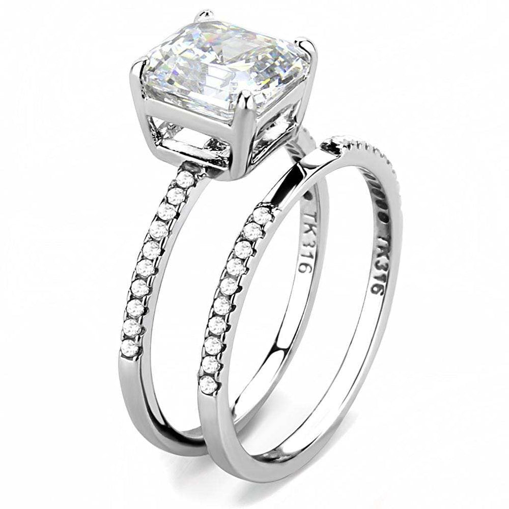 DA065 - High polished (no plating) Stainless Steel Ring with Cubic in Clear - Alamode - Flyclothing LLC