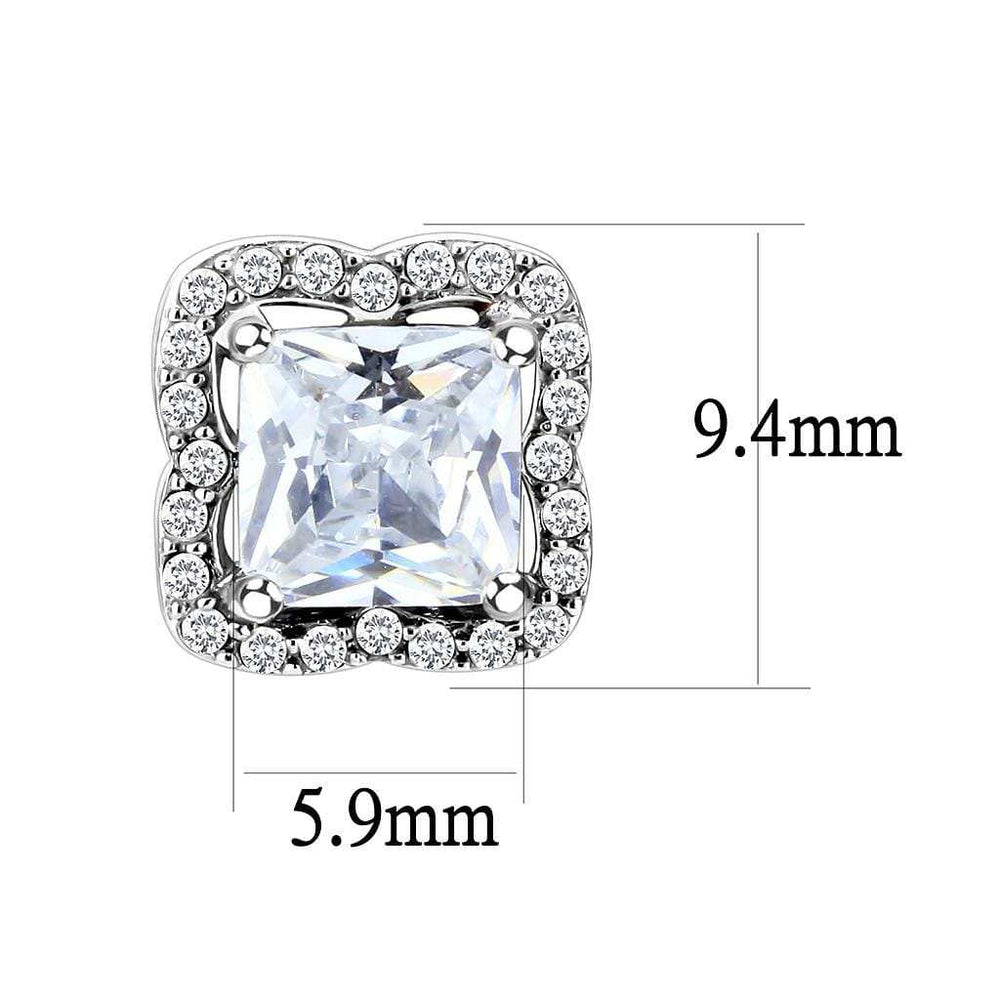 DA081 - High polished (no plating) Stainless Steel Earrings with AAA Grade CZ in Clear - Alamode - Flyclothing LLC