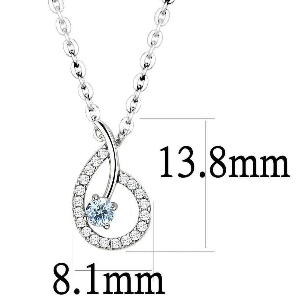 DA090 - High polished (no plating) Stainless Steel Chain Pendant with AAA Grade CZ in Sea Blue - Alamode - Flyclothing LLC