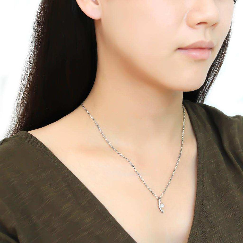 DA092 - High polished (no plating) Stainless Steel Chain Pendant with AAA Grade CZ in Clear - Alamode - Flyclothing LLC