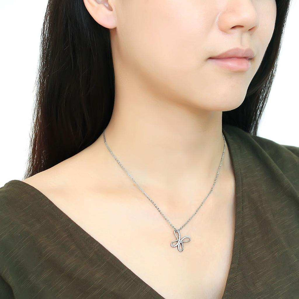 DA093 - High polished (no plating) Stainless Steel Chain Pendant with AAA Grade CZ in Clear - Alamode - Flyclothing LLC