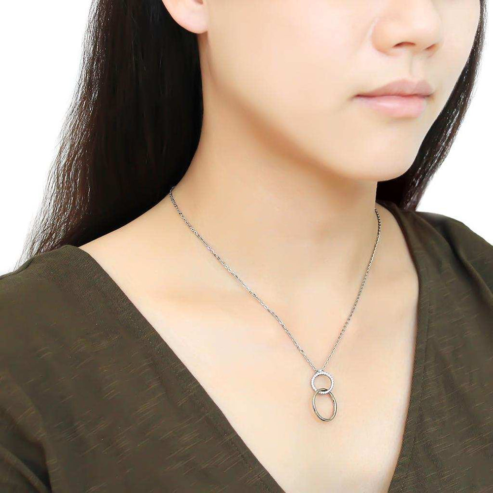 DA097 - High polished (no plating) Stainless Steel Chain Pendant with AAA Grade CZ in Clear - Alamode - Flyclothing LLC