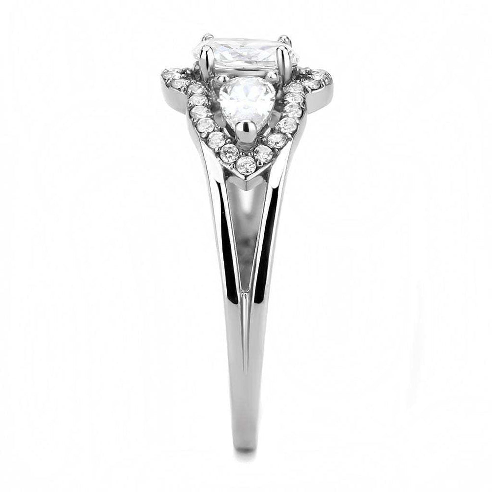 DA103 - High polished (no plating) Stainless Steel Ring with AAA Grade CZ in Clear - Alamode - Flyclothing LLC