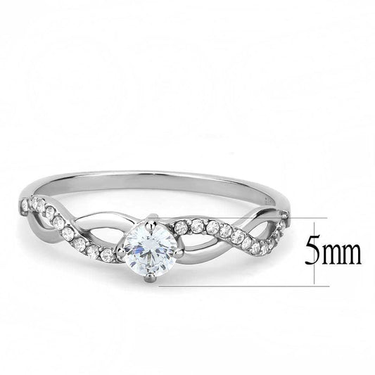 DA104 - High polished (no plating) Stainless Steel Ring with AAA Grade CZ in Clear - Alamode - Flyclothing LLC