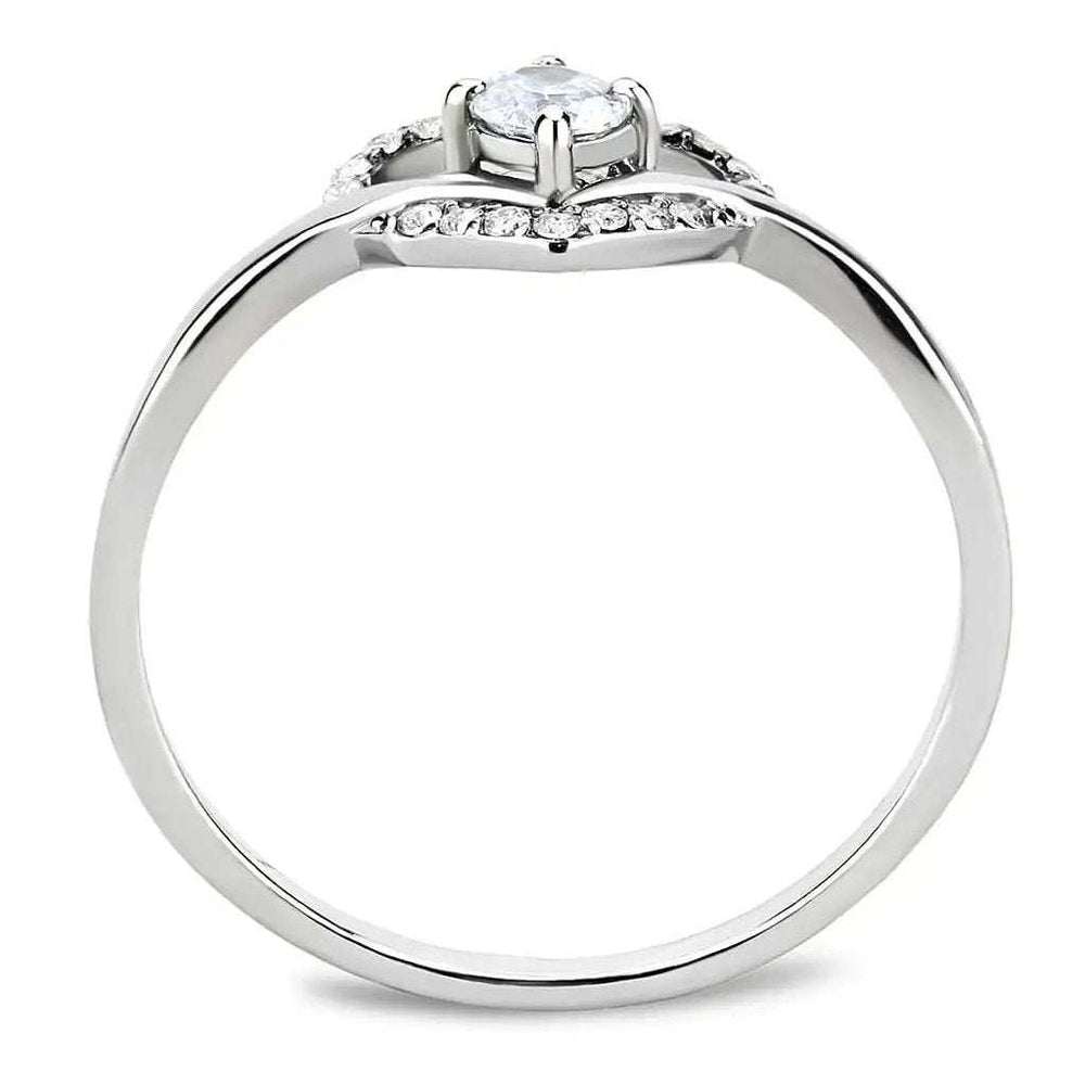 DA106 - High polished (no plating) Stainless Steel Ring with AAA Grade CZ in Clear - Alamode - Flyclothing LLC