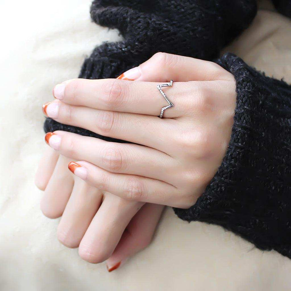 DA107 - High polished (no plating) Stainless Steel Ring with AAA Grade CZ in Clear - Alamode - Flyclothing LLC