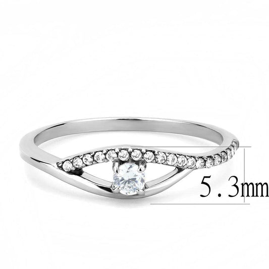 DA108 - High polished (no plating) Stainless Steel Ring with AAA Grade CZ in Clear - Alamode - Flyclothing LLC