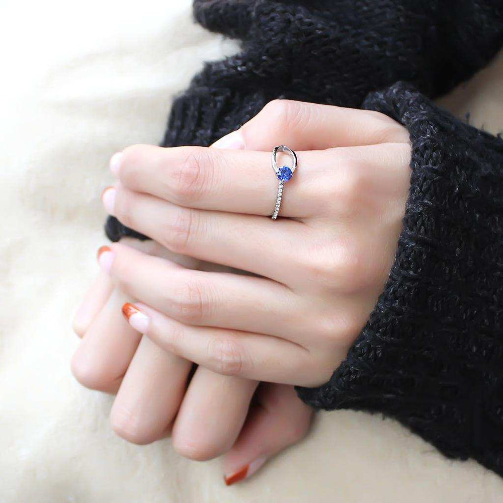 DA121 - High polished (no plating) Stainless Steel Ring with AAA Grade CZ in London Blue - Alamode - Flyclothing LLC