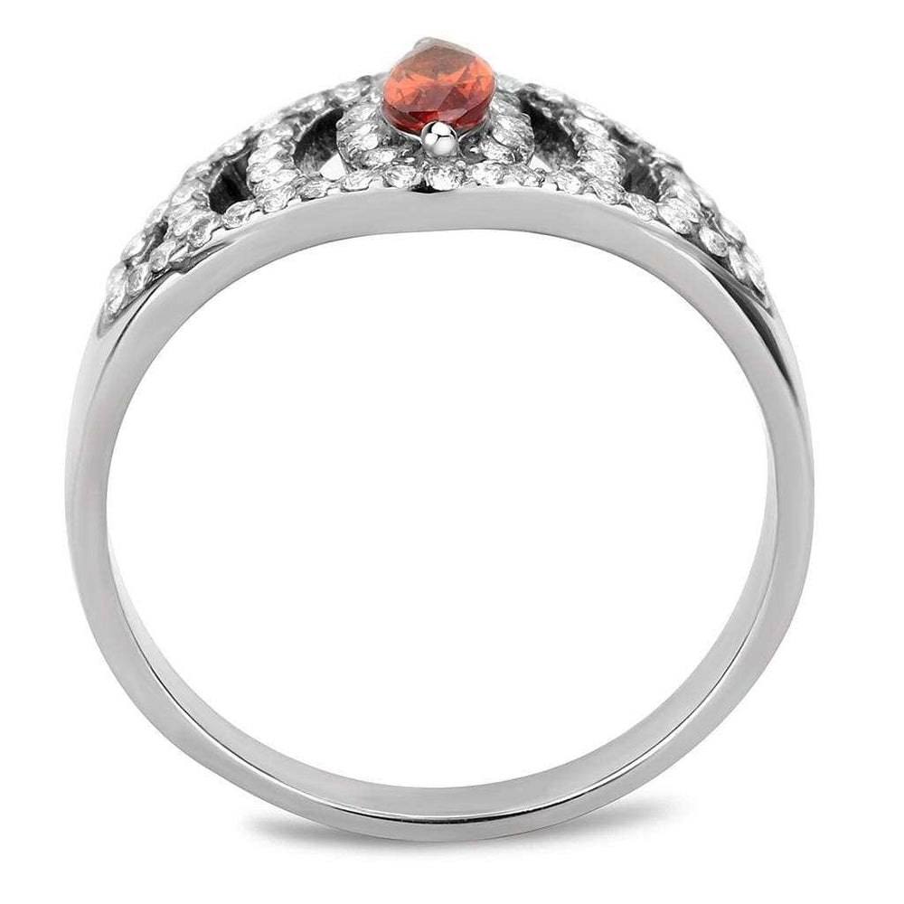 DA123 - High polished (no plating) Stainless Steel Ring with AAA Grade CZ in Orange - Alamode - Flyclothing LLC