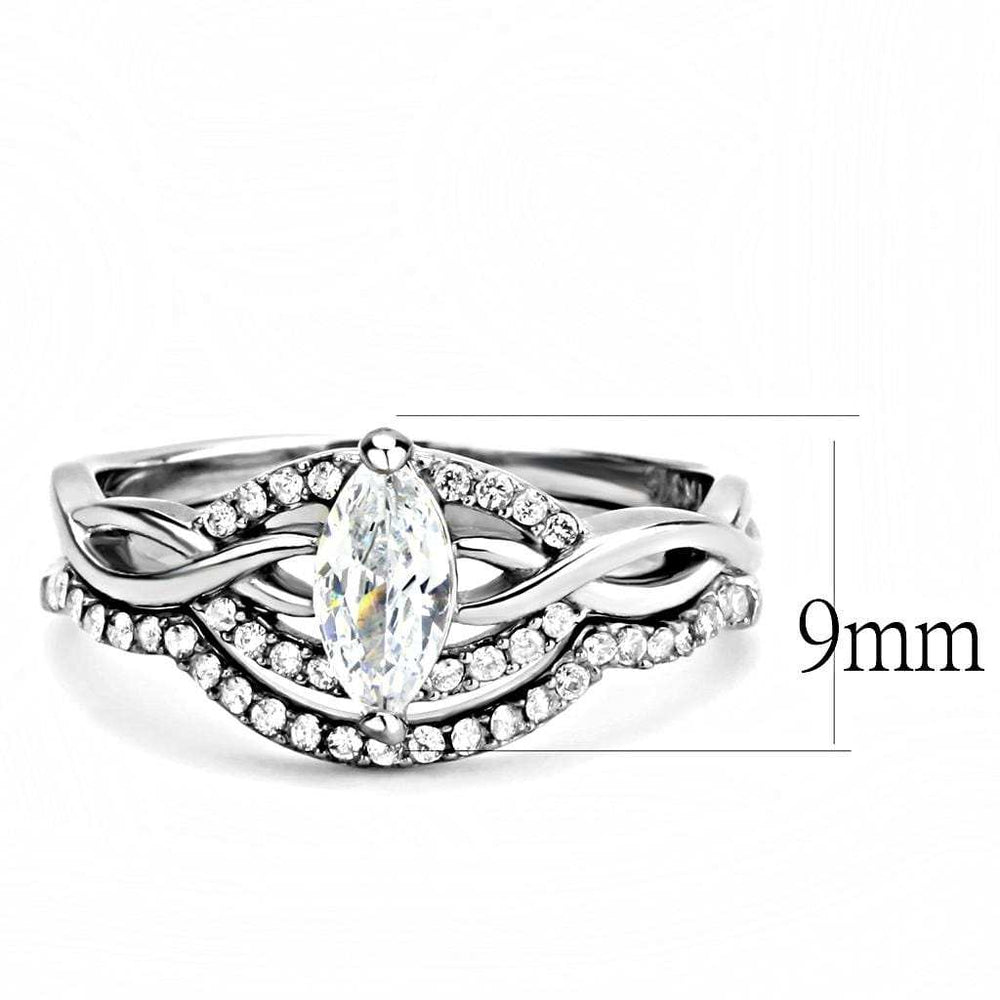 DA133 - High polished (no plating) Stainless Steel Ring with AAA Grade CZ in Clear - Alamode - Flyclothing LLC