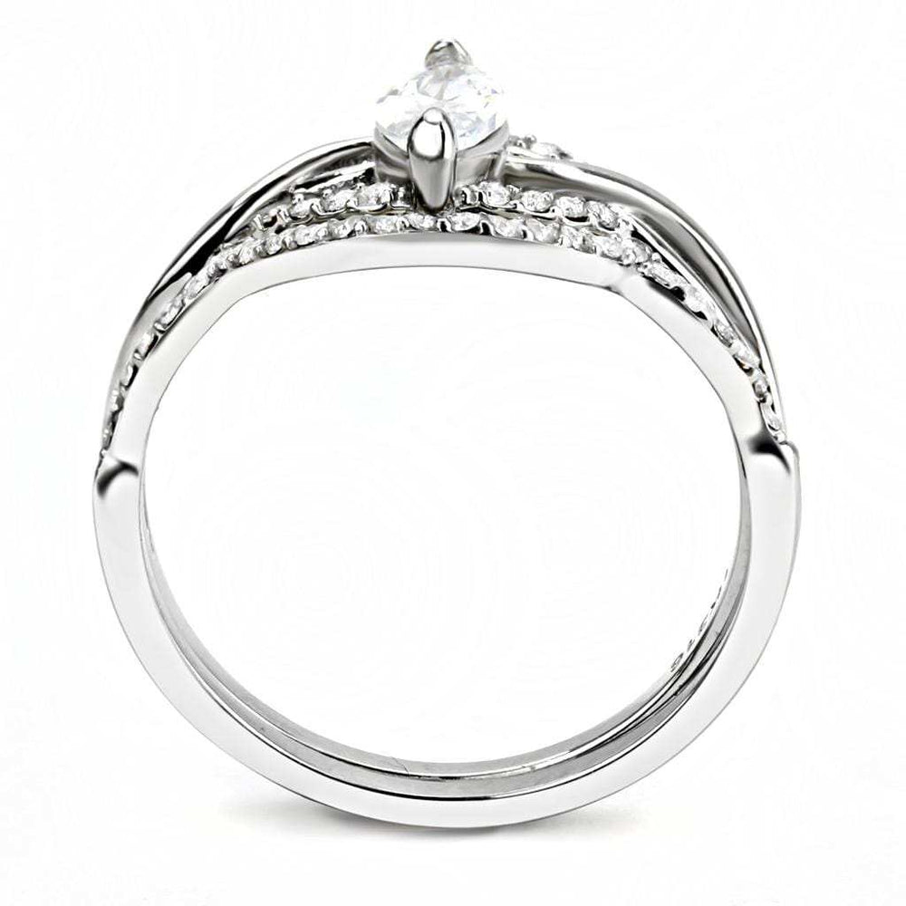 DA133 - High polished (no plating) Stainless Steel Ring with AAA Grade CZ in Clear - Alamode - Flyclothing LLC
