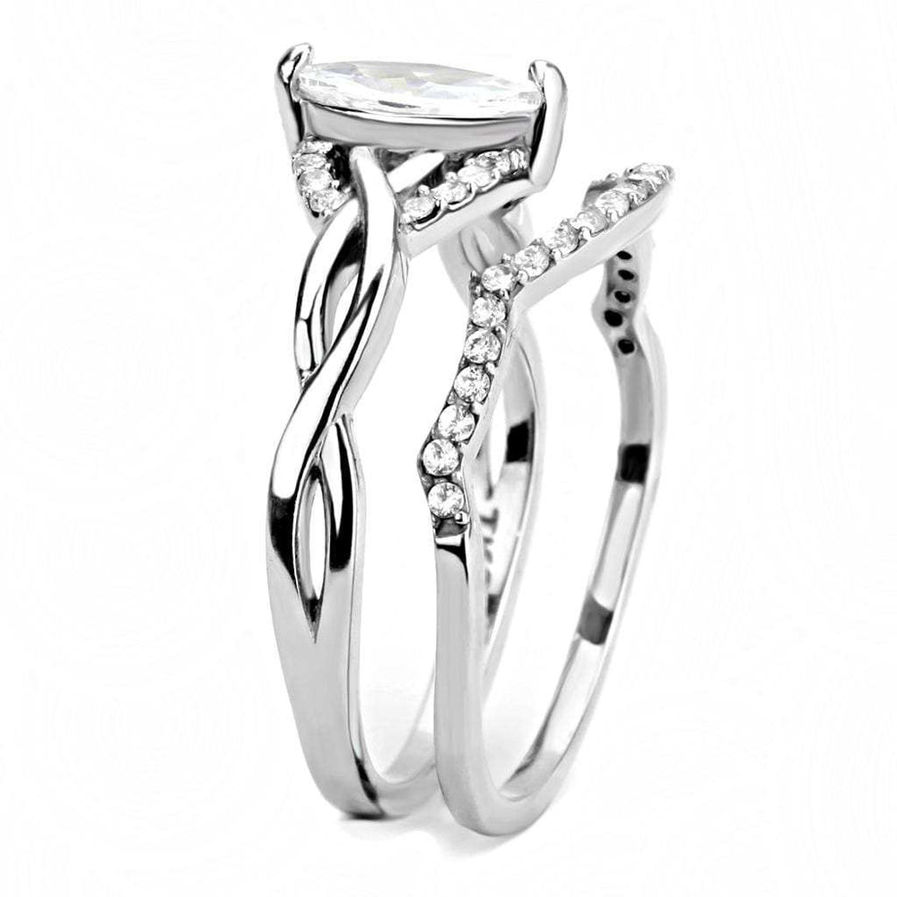 DA133 - High polished (no plating) Stainless Steel Ring with AAA Grade CZ in Clear - Alamode - Flyclothing LLC