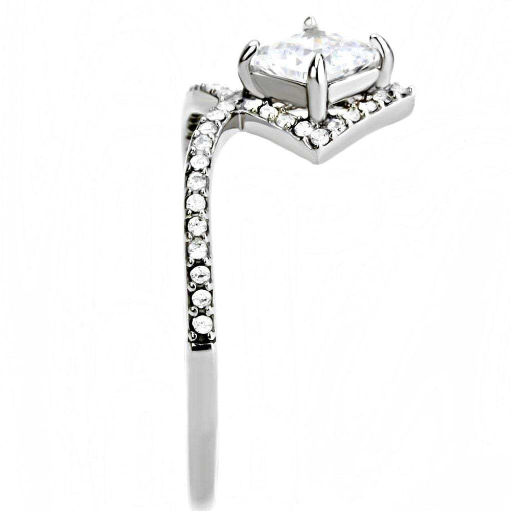 DA136 - High polished (no plating) Stainless Steel Ring with AAA Grade CZ in Clear - Alamode - Flyclothing LLC