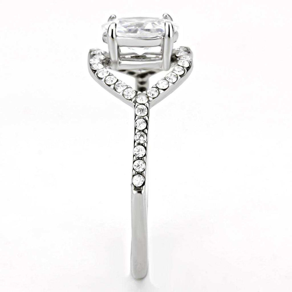 DA137 - High polished (no plating) Stainless Steel Ring with AAA Grade CZ in Clear - Alamode - Flyclothing LLC