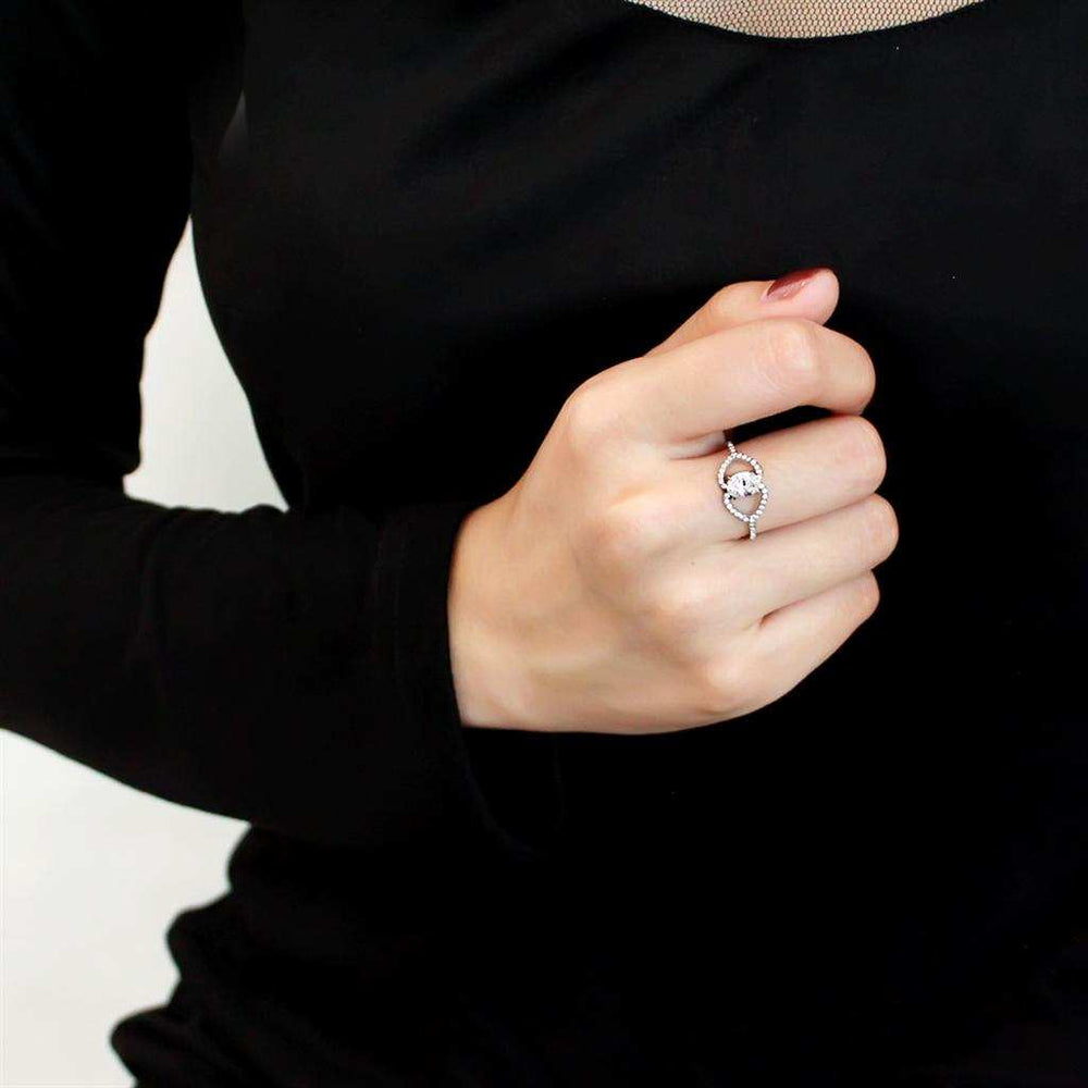 DA137 - High polished (no plating) Stainless Steel Ring with AAA Grade CZ in Clear - Alamode - Flyclothing LLC