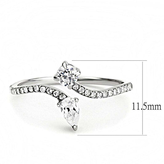 DA138 - High polished (no plating) Stainless Steel Ring with AAA Grade CZ in Clear - Alamode - Flyclothing LLC
