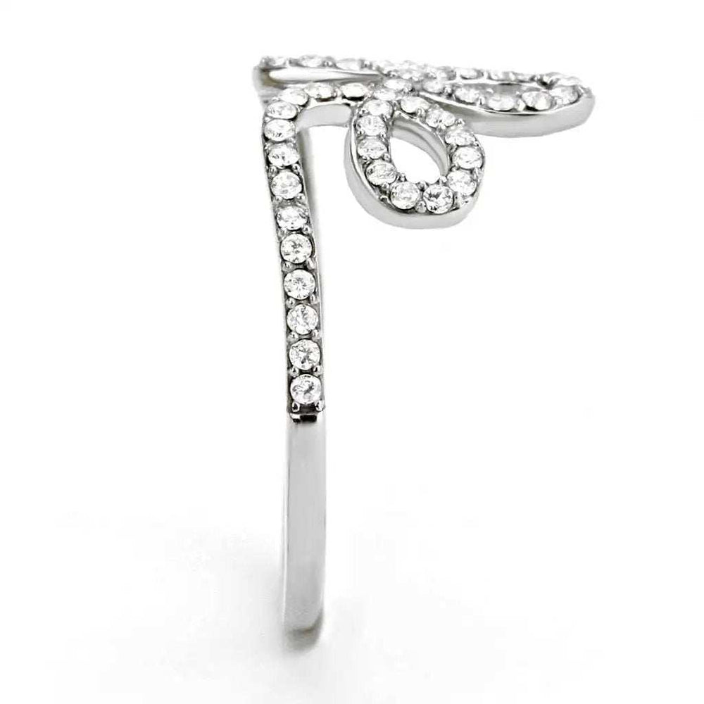 DA141 - High polished (no plating) Stainless Steel Ring with AAA Grade CZ in Clear - Alamode - Flyclothing LLC