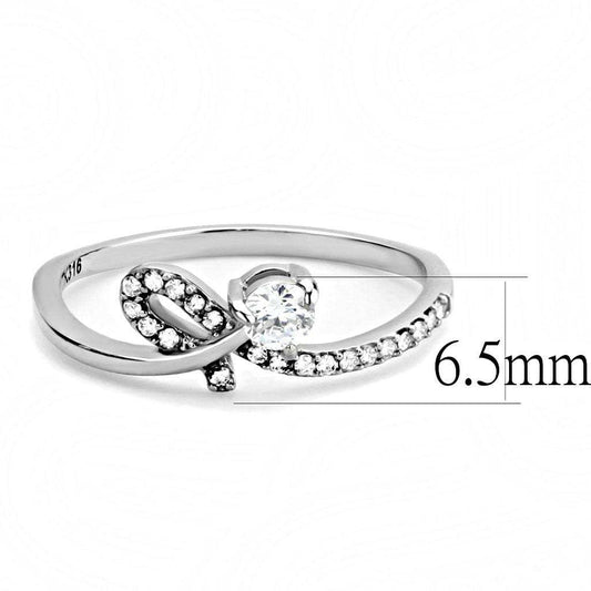 DA142 - High polished (no plating) Stainless Steel Ring with AAA Grade CZ in Clear - Alamode - Flyclothing LLC
