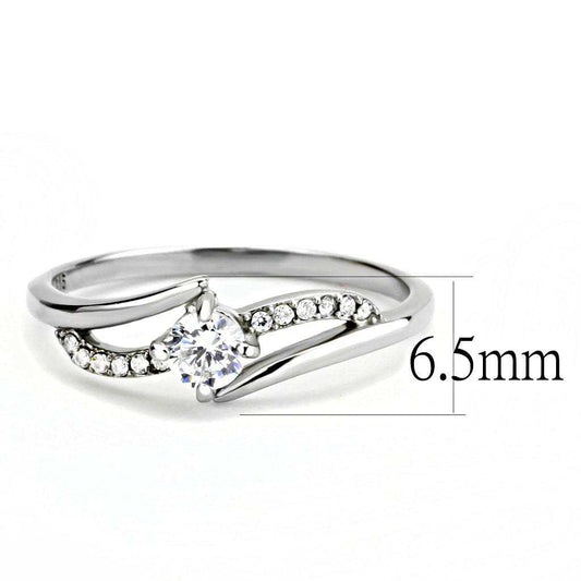 DA144 - High polished (no plating) Stainless Steel Ring with AAA Grade CZ in Clear - Alamode - Flyclothing LLC