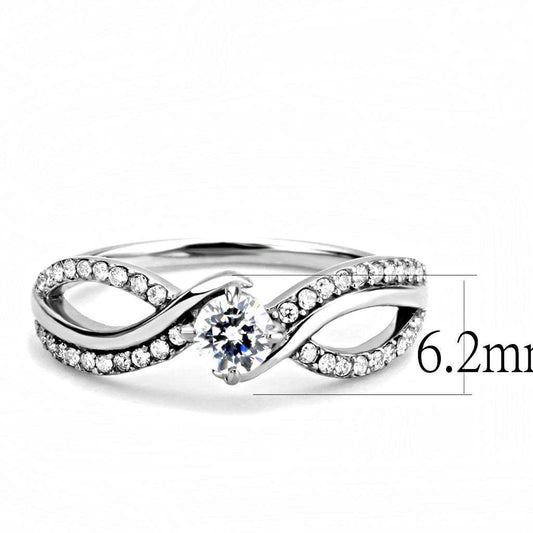 DA147 - High polished (no plating) Stainless Steel Ring with AAA Grade CZ in Clear - Alamode - Flyclothing LLC