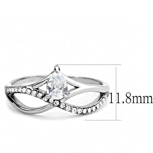 DA149 - High polished (no plating) Stainless Steel Ring with AAA Grade CZ in Clear - Alamode - Flyclothing LLC