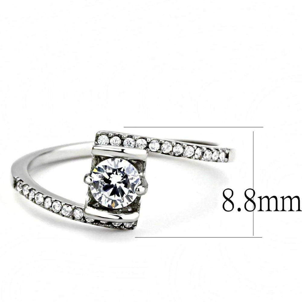 DA151 - High polished (no plating) Stainless Steel Ring with AAA Grade CZ in Clear - Alamode - Flyclothing LLC