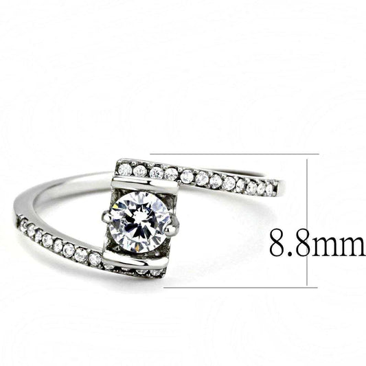 DA151 - High polished (no plating) Stainless Steel Ring with AAA Grade CZ in Clear - Alamode - Flyclothing LLC
