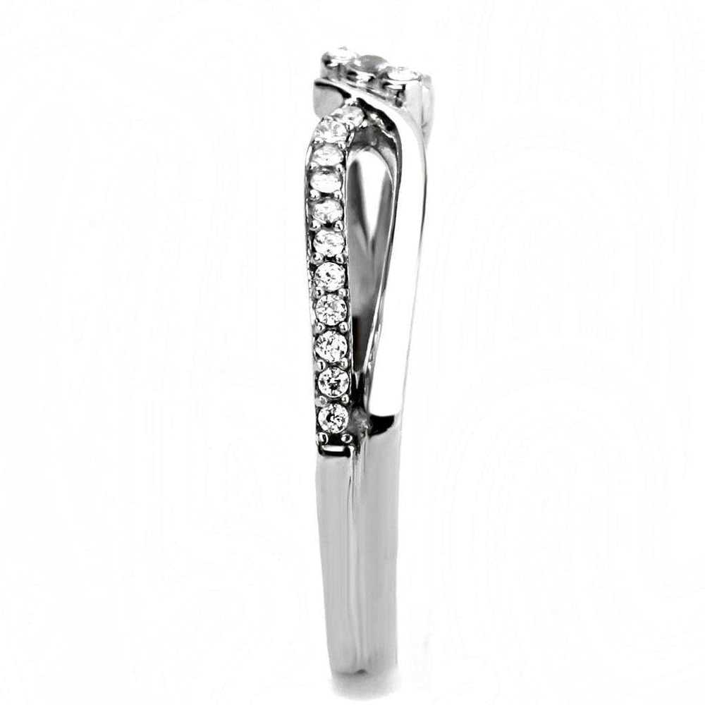 DA156 - High polished (no plating) Stainless Steel Ring with AAA Grade CZ in Clear - Alamode - Flyclothing LLC